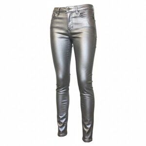 Joe’s Jeans Charlie High Rise Skinny Ankle Metallic Silver Foil Sz 25